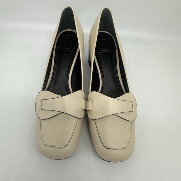 Tory Burch Cream Square Toe Block Heel Faux Buckle Womens Shoe Size 6 Officecore - Picture 5 of 16